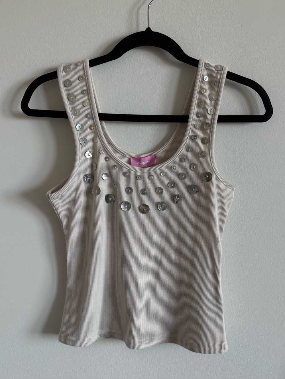 Edikted Cream Tank Top with Button Accents